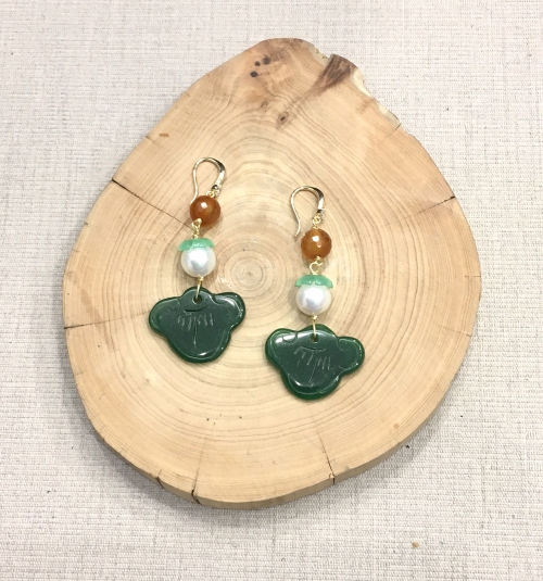 Jade With Pearl And Gemstone Dangling Earring