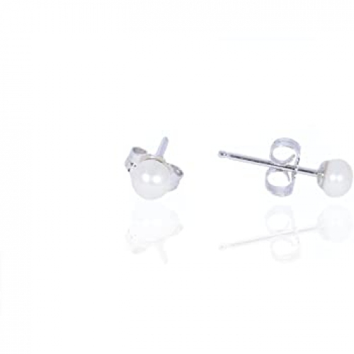 Fresh Water Pearl Round 3.5-4.0MM Stud 925 Silver Earring - White
