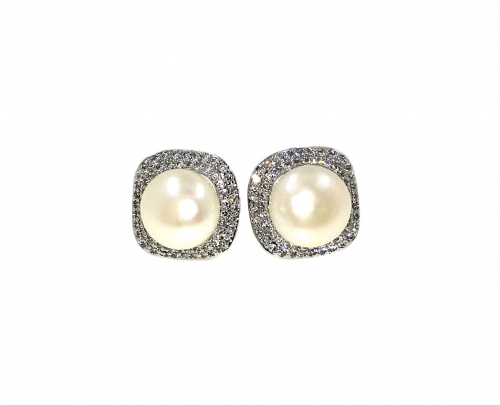  Fresh Water Pearl With 2L Cubic Zirconia Wave Earring