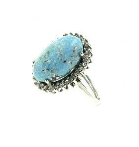 Natural Turquoise Oval Sunflower 925 Sterling Silver Ring