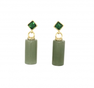 Aventurine Cylinder With Cubic Zirconia Dangling Earring