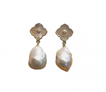 Fresh Water Pearl Baroque With Mother Of Pearl Dangling Earring