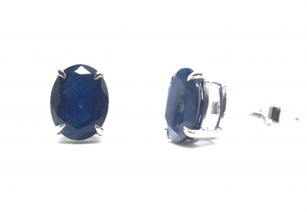 Blue Sapphire Oval Faceted Stud Earring