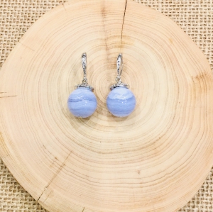Blue Lace Agate With Cubic Dangling Earring