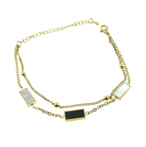 Stainless Steel With Mother of Pearl Cable Link Double Layer Bracelet