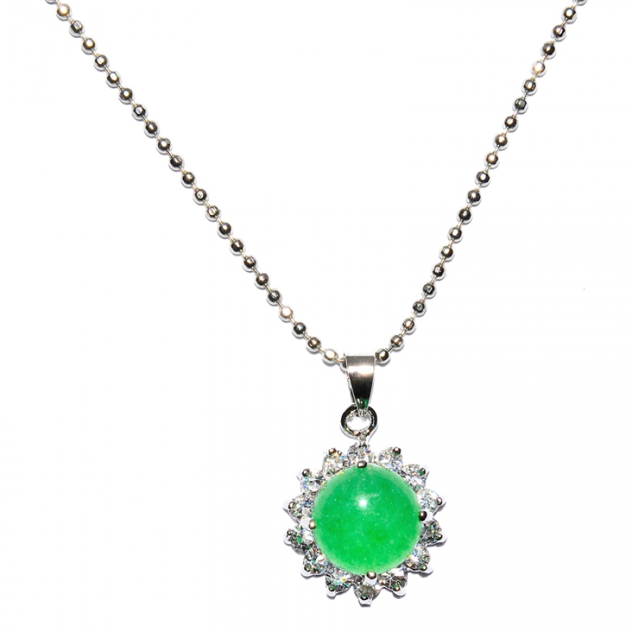 Green Quartz Pendant With Chain - Encircle Round - Necklace