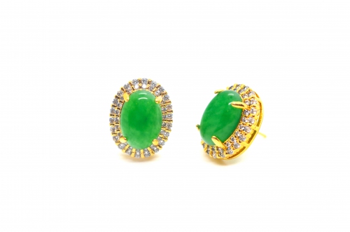 Large Oval with Zirconia Green Quartz Earring