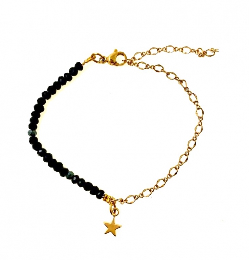 Natural Black Onyx Assorted Charms Bracelet 