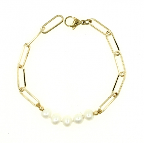 Fresh Water Pearl Bar Cable Links Bracelet