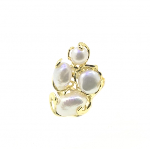 Fresh Water Pearl Semi Baroque 925 Sterling Silver Ring 
