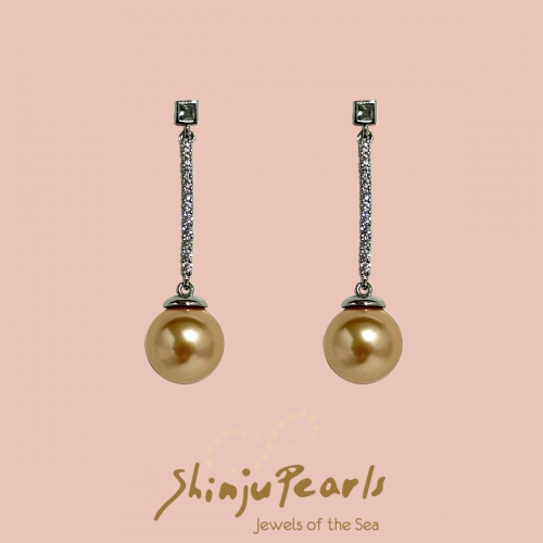  Shell Pearl Golden Brown With Cubic Zirconia Bar Earring