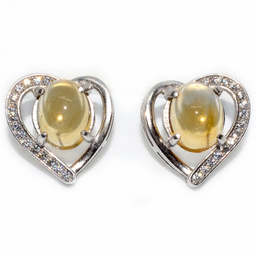Citrine Oval Cabochon Heart 925 Silver Earring