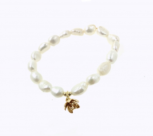  Fresh Water Pearl Flower Bud Charm Bracelet - White
