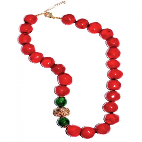 Red Coral with Green Quartz Design Necklace