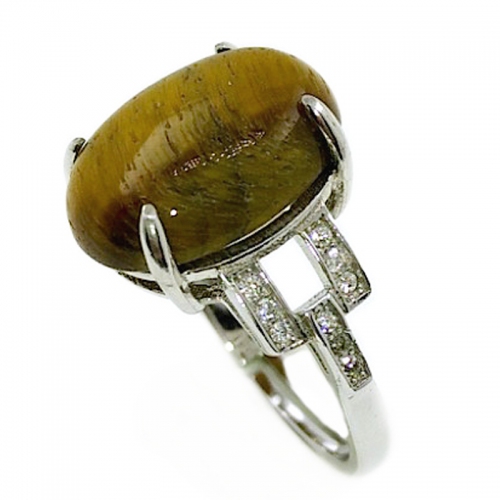 Tiger Eye Square Cubic Zirconia 925 Silver Ring