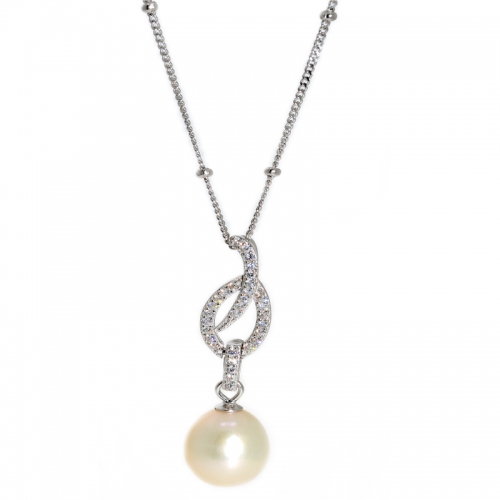Fresh Water Pearl Drop Cubic Zirconia 925 Silver Pendant With Chain