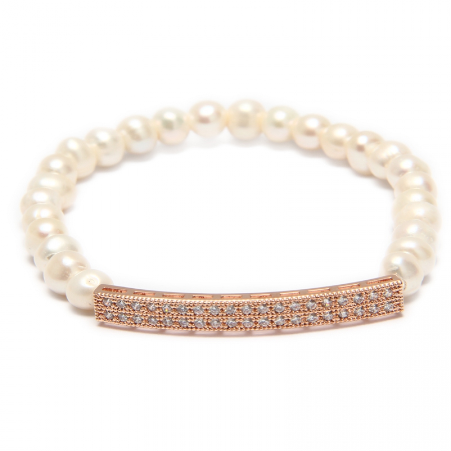 Fresh Water Pearl  Bracelet with Cubic Zirconia Bar
