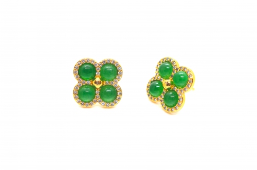 Clover with Zirconia Green Quartz Earring