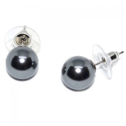 Shell Pearl 10MM Stud 925 Silver Earring - Black