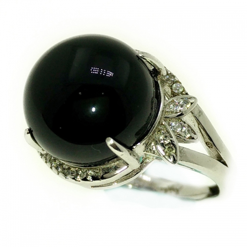 Black Onyx 3 Petal Leaf 925 Silver Ring