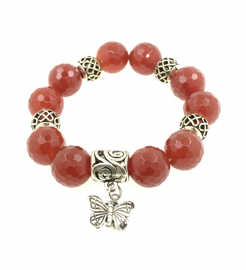 Red Agate Butterfly Charm Bracelet (Assorted Charms/Parts)