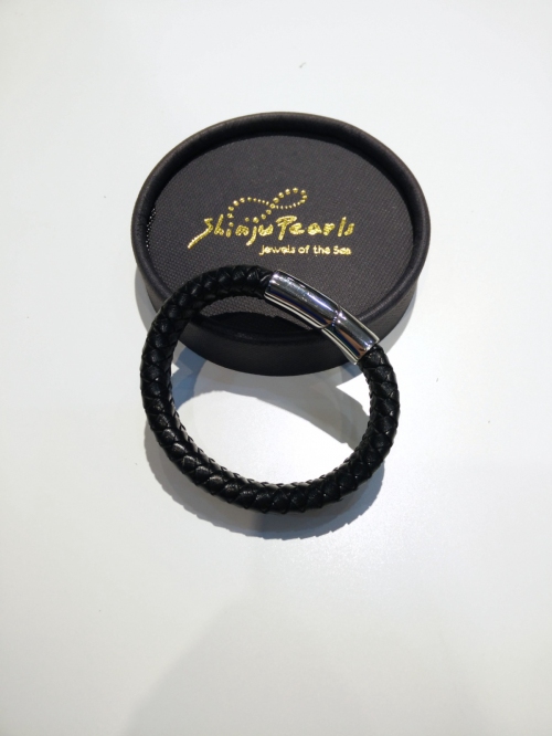Stainless Steel Buckle Leather Bracelet - Black (17.5cm)