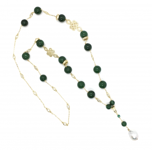 Green Quartz with Mystical Knot and Baroque Chain Linked Necklace