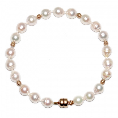 Japanese Akoya Baroque Pearl 6.5-7MM Gold Beads Bracelet