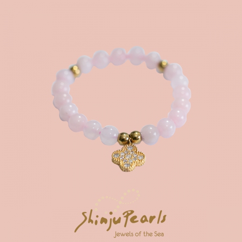 Rose Quartz Clover Charm Bracelet 