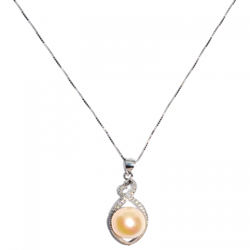 Kazumi Pearl  Drop Cubic Zirconia 925 Silver Pendant With Chain 