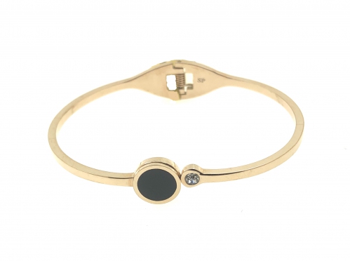 Stainless Steel Black Cubic Zirconia Round Rose Gold Bangle