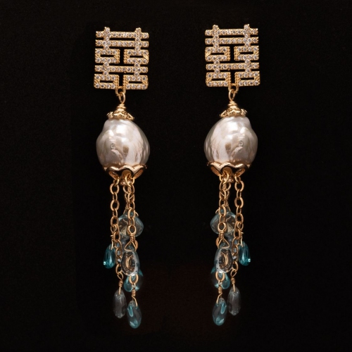 Kazumi Pearl Apatite Double Happiness Earring