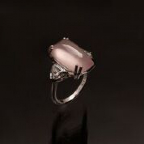 Star Rose Quartz Rectangular Cabochon Trillion Cubic Zirconia 925 Sterling Silver Ring 