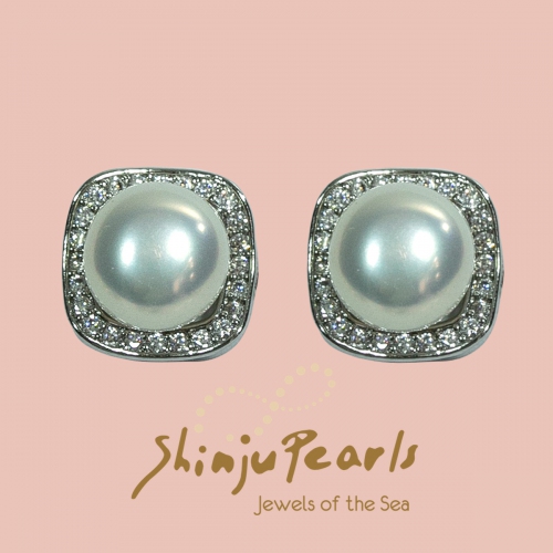 Fresh Water Pearl Cubic Zirconia Square Earring