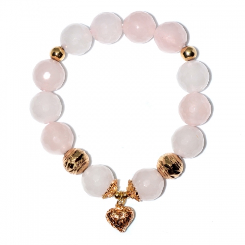 Rose Quartz Heart Charm Bracelet (Assorted Charms/Parts)