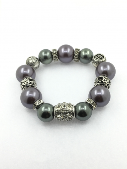 Purple and Grey Shell Pearl Bracelet