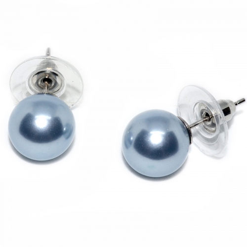 Shell Pearl 10MM Stud 925 Silver Earring - Blue