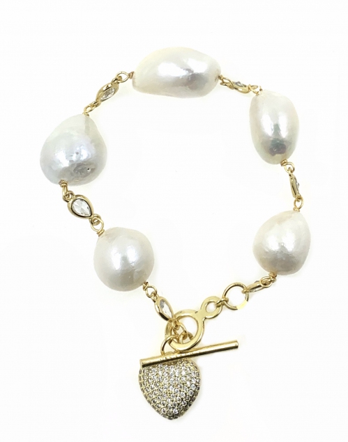 Fresh Water Pearl Baroque Drops Cubic Zirconia Heart Bracelet
