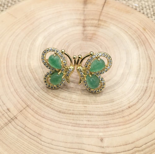  Butterfly with Zirconia Green Quartz Earring
