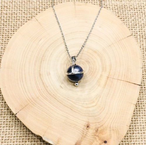 Sodalite Stone 925 Silver Planet Pendant With Stainless Steel Chain
