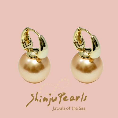  Shell Pearl Yellow Gold Bucket Earring