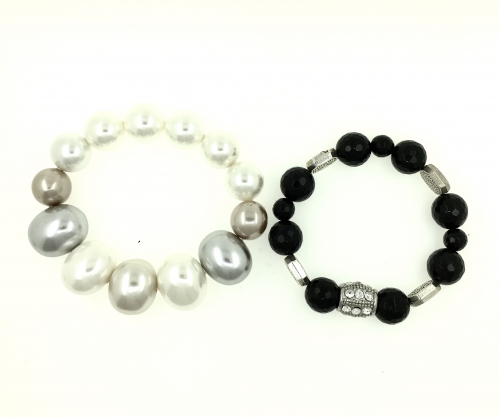 Mixed Color Shell Pearl and Black Agate Combo Bracelet
