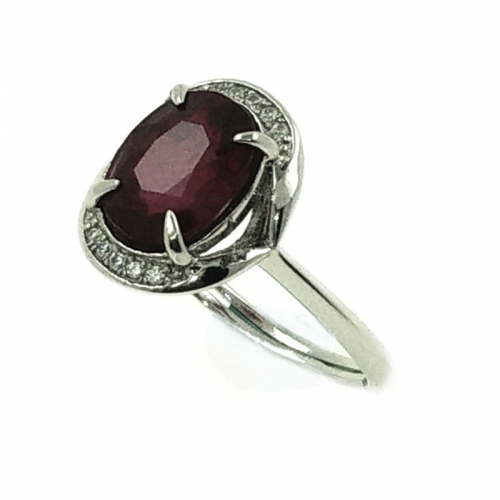 Ruby Oval Facets Cubic Zirconia 925 Silver Ring
