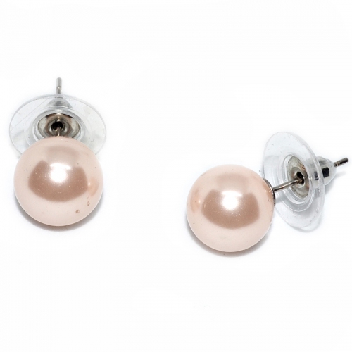 Shell Pearl 10MM Stud 925 Silver Earring - Pink