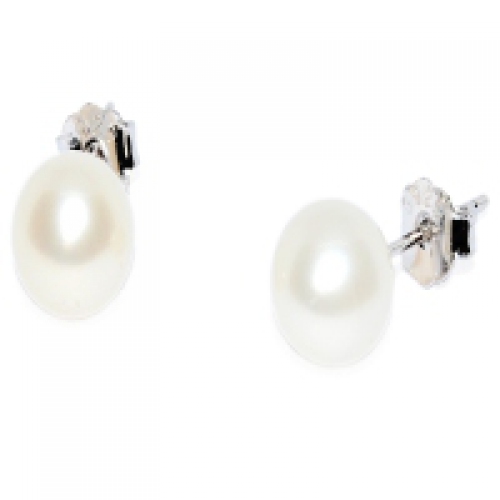 Fresh Water Pearl Round 6-6.5MM Stud 925 Silver Earring - White
