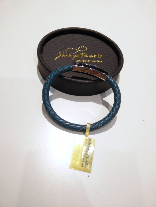 Stainless Steel Bullet Leather Bracelet - Turquoise Blue (18cm)