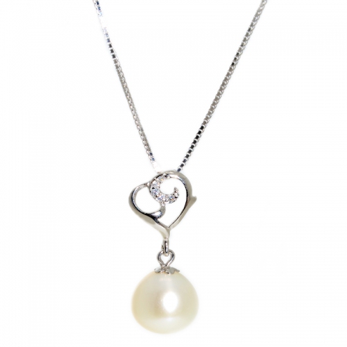 Fresh Water Pearl Heart 925 Silver Pendant With Chain