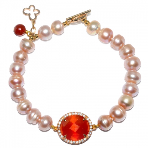 Fresh Water Pearl Chic Red Cubic Zirconia Connector Bracelet