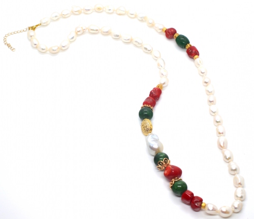 Fresh Water Pearl and Multi Gemstone Long Necklace