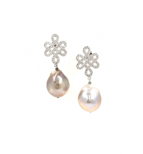 Fresh Water Pearl Baroque With Mystical Knot Zirconia Dangling Earring
